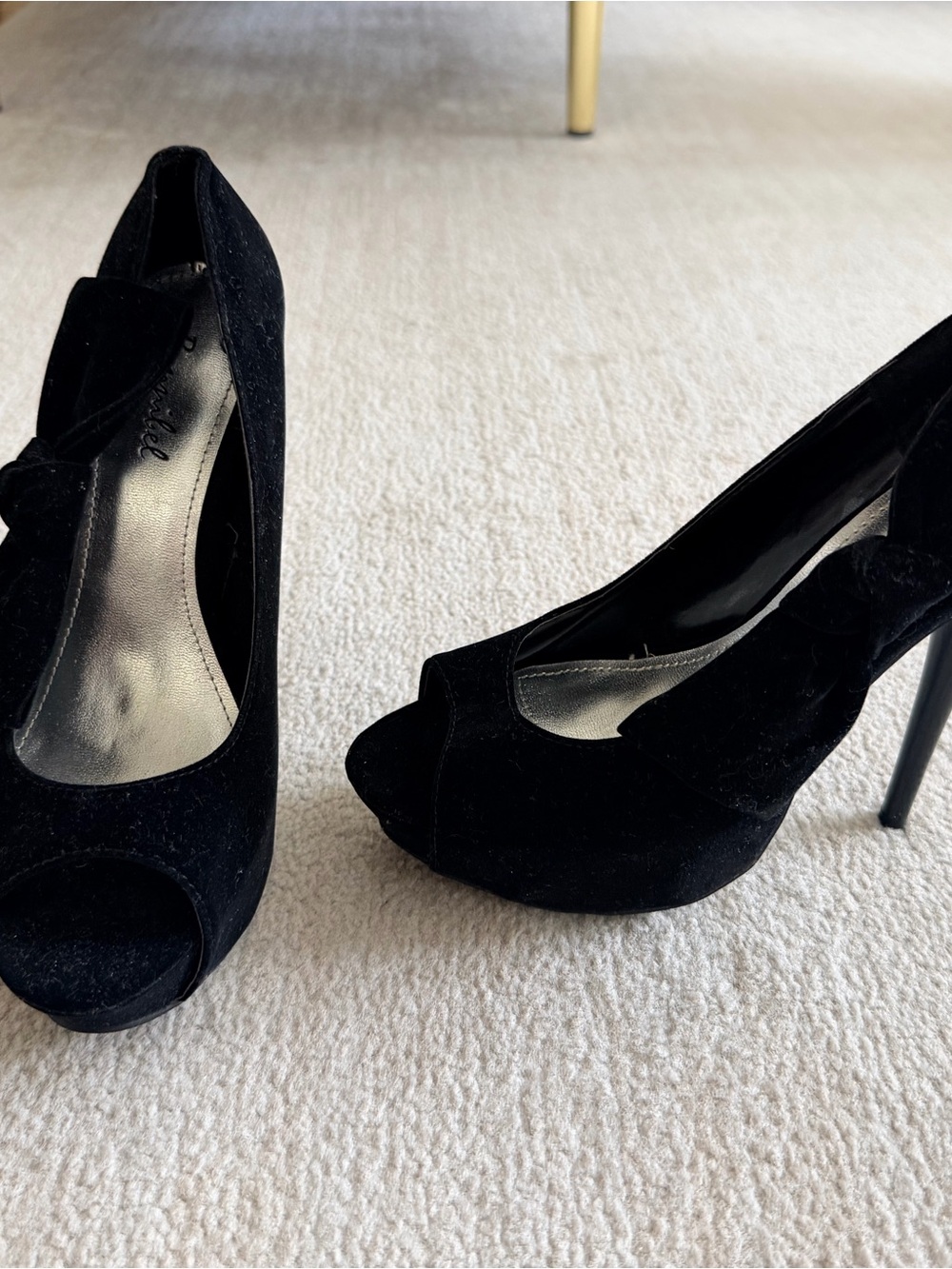 Black Velvet Peep-Toe Heels with Bow